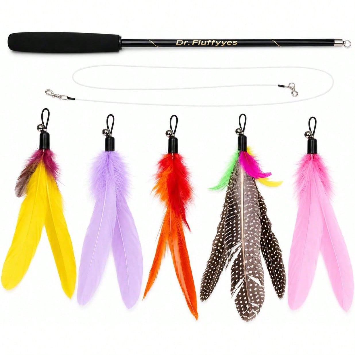 Cat Wand Toy With 5 Feather At - Interactive Cat Toy review and price